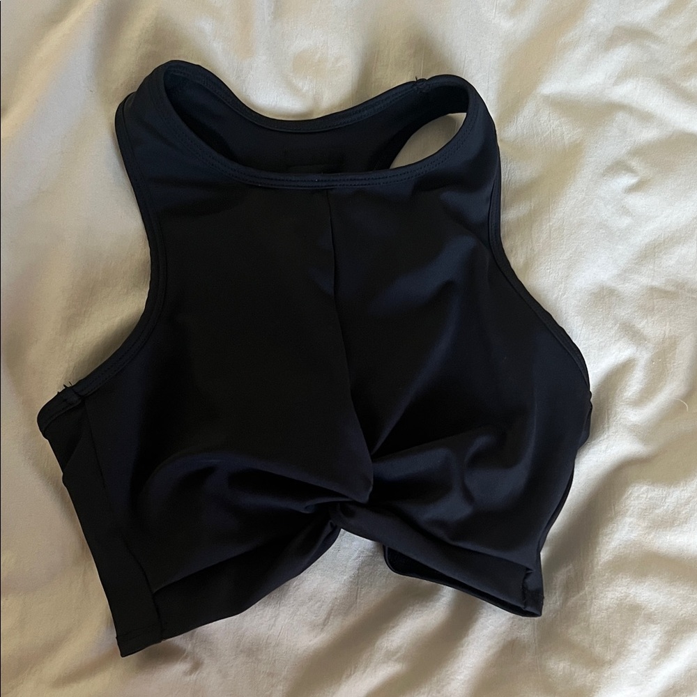 Black twist crop with shelf bra